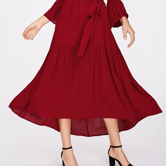 Perfect Red Bell Sleeve Bardot Dress - Picture 7 of 8